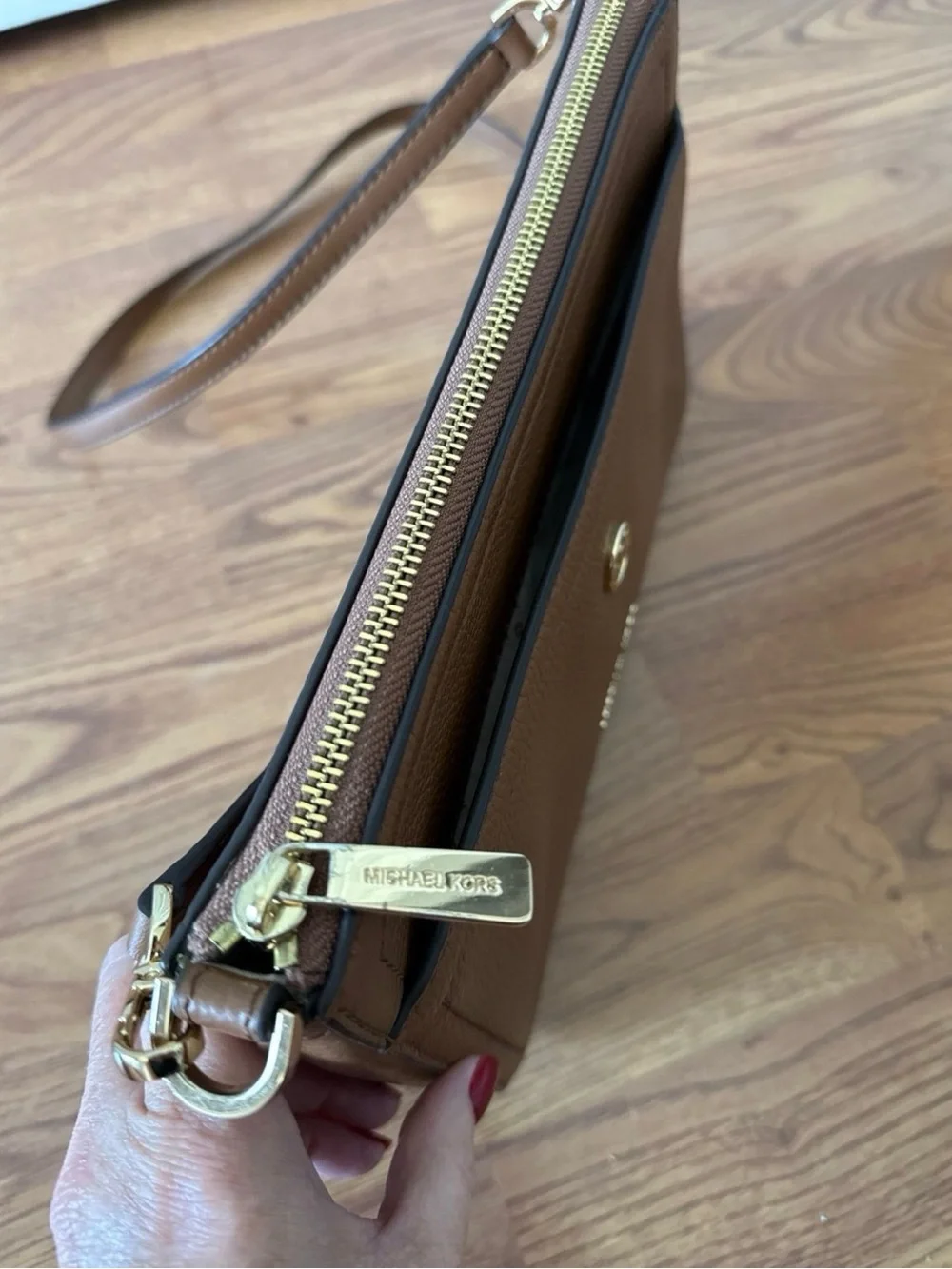 Michael Kors Tan Pebbled Leather Crossbody Card Case